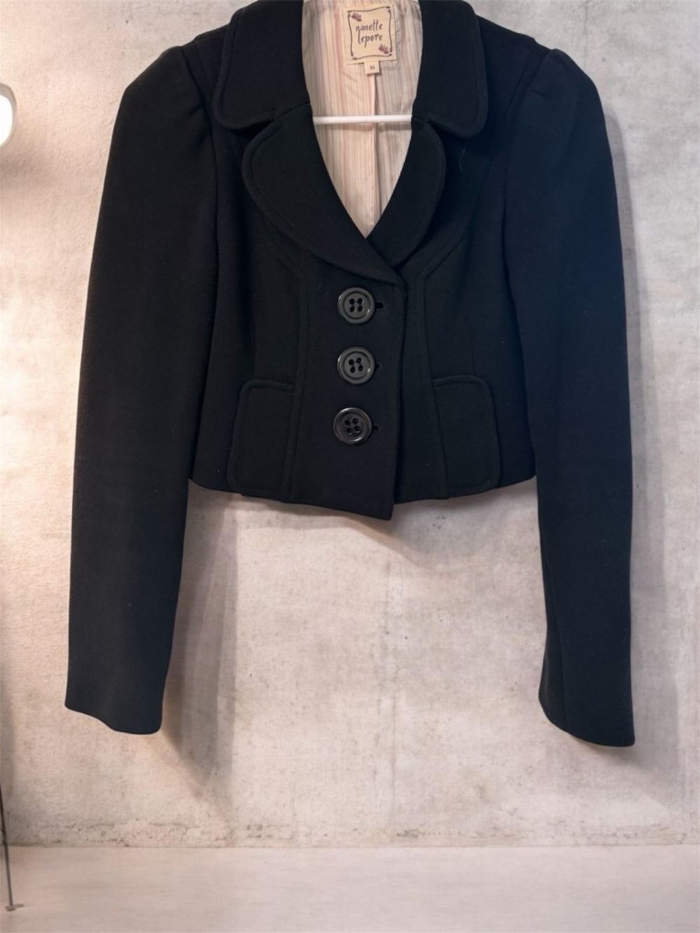 Nanette Lepore Black Cropped Wool-Blend Blazer